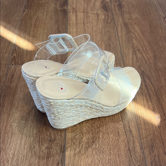 Delicious Beige Wedge Sandals with Clear Straps - Picture 3 of 4